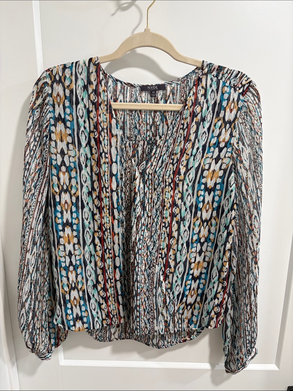 NYDJ Multicolor Striped Ikat V-Neck Blouse